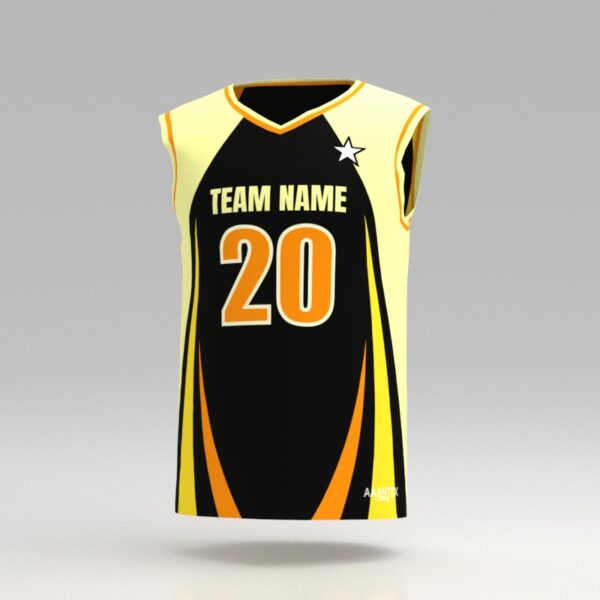 Hellfire Yellow-Black Custom Dye Sublimated Basketball Jersey.