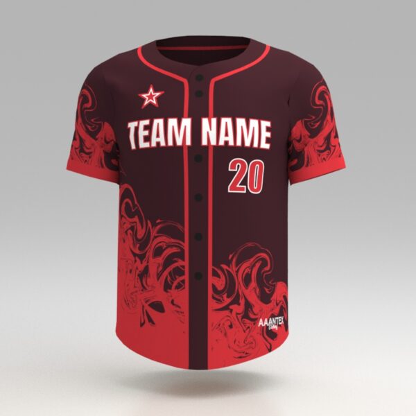 Hellfire Red Custom Dye Sublimated Baseball Jersey.