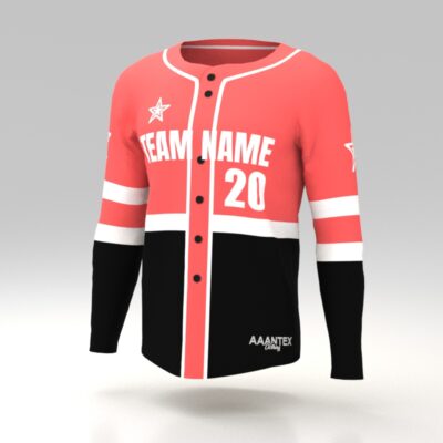 Hellfire Red-Black Custom Dye Sublimated Baseball Jersey.